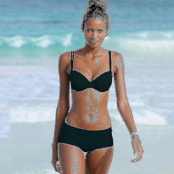 Dam Vadderad Push Up Bikini Set Strandkläder Baddräkt Black S