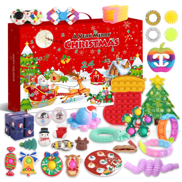 Ny adventskalender 2021 Julleksak för barn Nedräkningskalender 24 dagars julleksaker Jul Push Bubbles Toy Pack Present Noel Beige