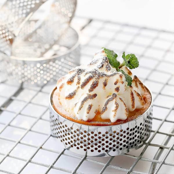 8-pak Rustfri Stål Tærteringe, Varmebestandig Perforeret Kage Mousse Ring, Kage Ringform, Rund