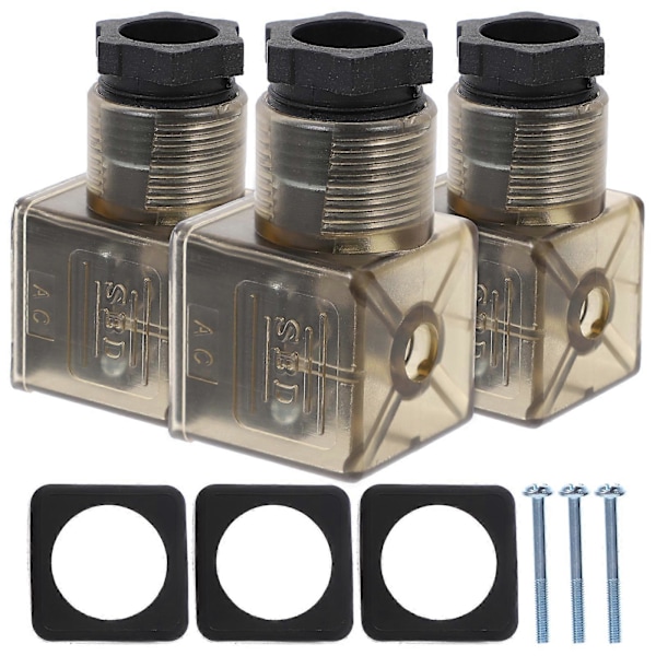 3kpl Solenoidiventtiilien Liitin Ammattimainen 3-nastainen Liitinpistoke Indikaattorilla
