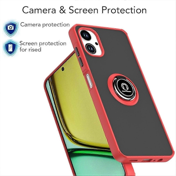 Samsung Galaxy A06 -puhelimen kuori, jossa sormuspidike ja jalusta, TPU+akryylipuhelinkotelo - Musta Red Galaxy A06