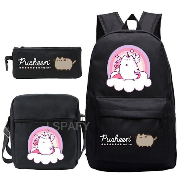 3 st Kawaii Tjock Katt Ryggsäck Pusheen Tryck Skolväska style 1