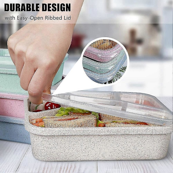 4-pack BPA-fria Matlådor i Plast med 4 Fack, Återanvändbar Bento Box för Barn