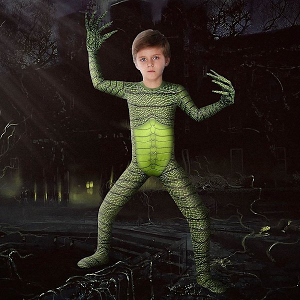 Creature From The Black Lagoon Halloween Kostymer Barn Pojkar Fiskmonster Cosplay Bodysuit Flickor Skräck Jumpsuits Party Kläder 120 cm