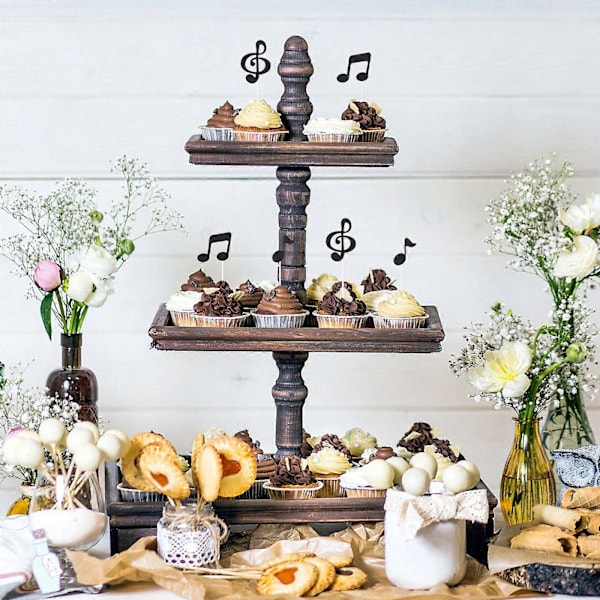 6 stk. Musikknoter Cupcake Toppers for Dessert Bursdagsfest Dekor (Svart)