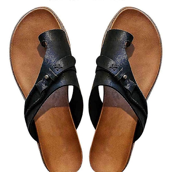 Dame Ortopædiske Knystkorrigerende Flade Sandaler Fritids Klip Klapper Sko Black 36