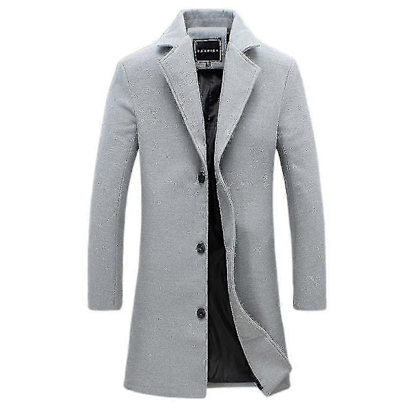 Stor Storlek Herr Klassisk Yllerock Varm Vinter Enkelknäppt Lång Trenchcoat Casual Slim Fit Ytterkläder Light Grey M