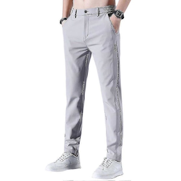 Golfbukser for menn, hurtigtørkende, lange, komfortable fritidsbukser med lommer, Fengshuo Light Gray 2XL