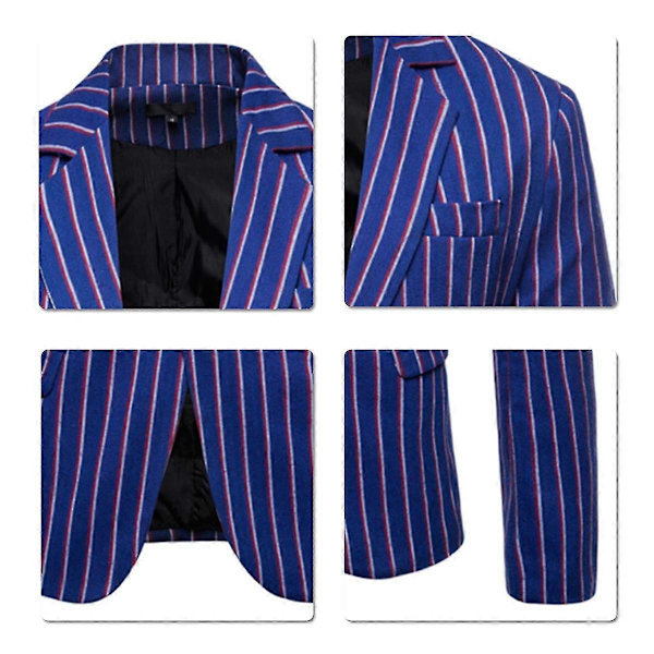 Randig Slim Fit Kavaj med Slag för Män, Enkelknäppt Blue XL