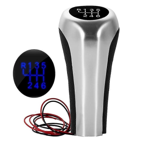 6 Gear Skifteknop M/LED Blåt Baggrundslys Læder Gearstang Håndtag Til E46 E90 E91 E92 X1 X