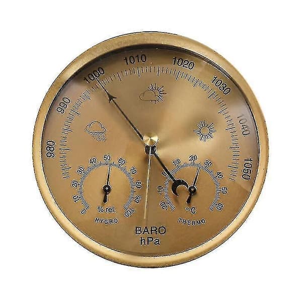 Analog værstasjon 3 i 1 rustfritt stål 132 mm - barometer, termometer, hygrometer, sølv
