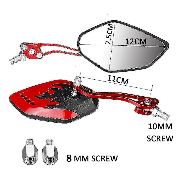 2 stk. Sidespejle med skruediameter 10 mm / 8 mm til motorcykel scooter 360 graders rotation motorcykel R