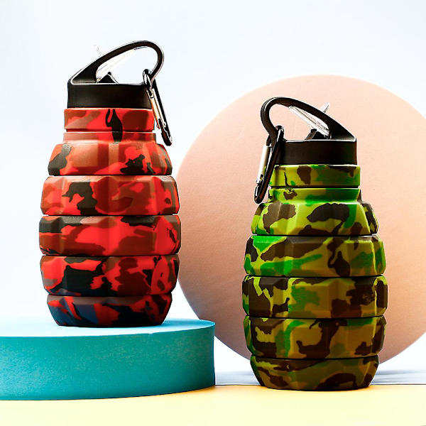 580 ml kokoontaitettava kranaatti-vesipullo, elintarvikelaatuista silikonia Army green camouflage