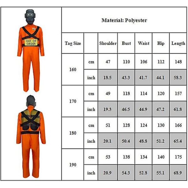 Lethal Company Anställd Maskerad Cosplay Jumpsuit Mask Uniform Spelare Skyddskläder Halloween Maskerad Utklädnad 160