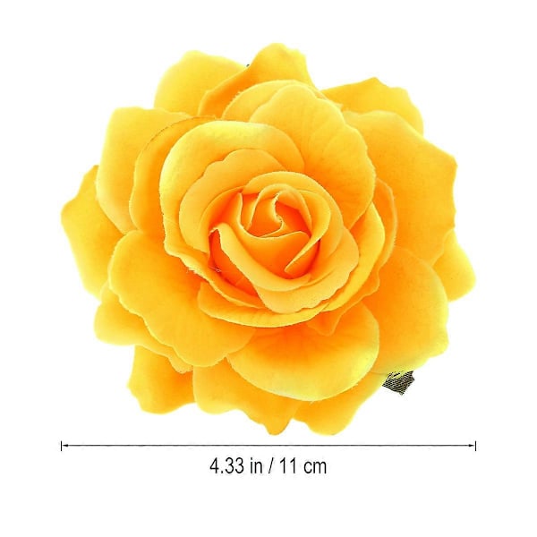 2 i 1 Konstgjord Stor Ros Hårnål Hårklämmor Blombrosch för Kvinnor Fest (Gul)