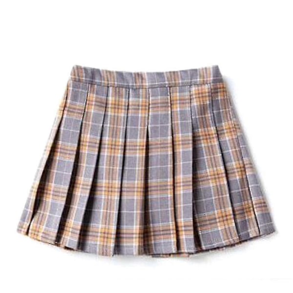 Tyttöjen korkeavyötäröinen pliseerattu vetoketjullinen tennishenkinen skater-minihame (lapset) Grey Plald 120cm  5-6 Years
