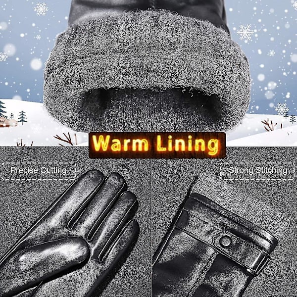 Læderhandsker til mænd. Sorte køre-/arbejdshandsker med touchscreen i lammeskind og cashmere til vinter