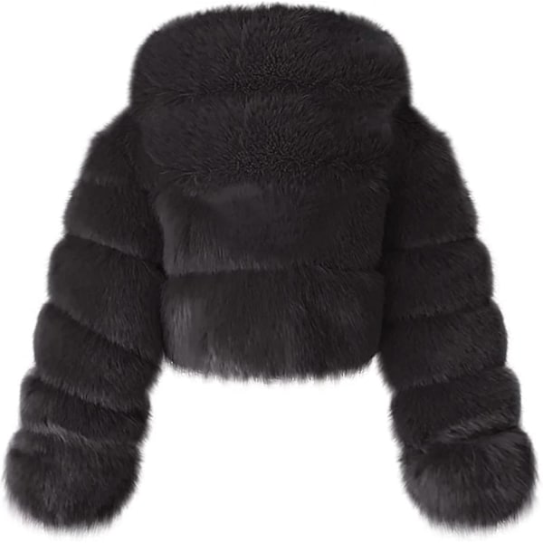 Tekoturkis Takki Naiset Hupulla Lyhyt Bubble Takki Fleece Lämmin Takki Naisten Takit XX-Large Black