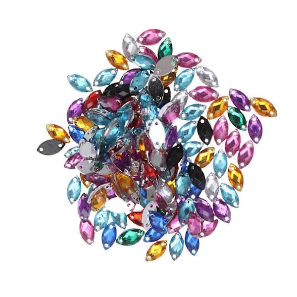 200 st 2 Hål Klassiska Ögonformade Rhinestones Platt Baksida Plast Glas Kristall för Klänning Kläder DIY Hantverk Sömnadstillbehör (Blandade Färger)