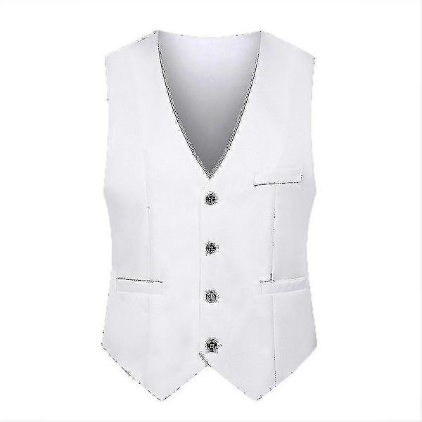 Herr Slim Fit Kostymväst Väst Casual Formell Enkelknäppt Gilet White M