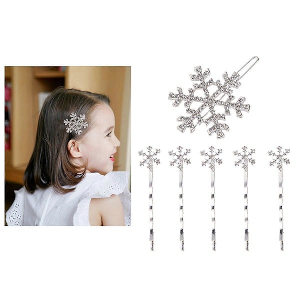 6 st Snöflinga Hårnålar Blandade Band Hårspännen Barrettes Håraccessoarer för Barn (5 Vita Hårnålar + 1 Vit Hårklämma)