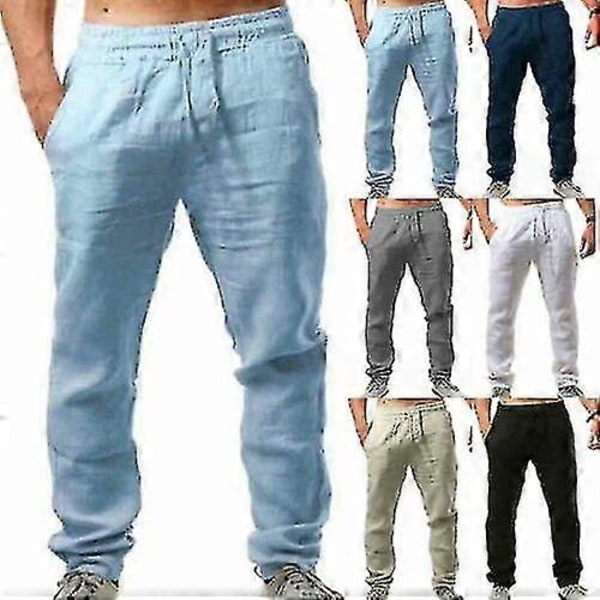 Herr Casual Bomull Linne Lös Harem Byxor Strand Yoga Hippie Byxor White 2XL