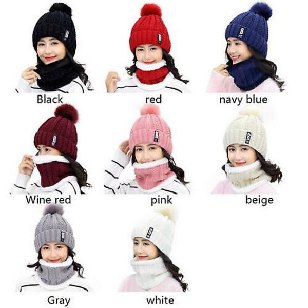 2 st Set Vinter Dam Dam Ullig Tjock Stickad Mössa Och Halsduk Set Stickad Ull Grey