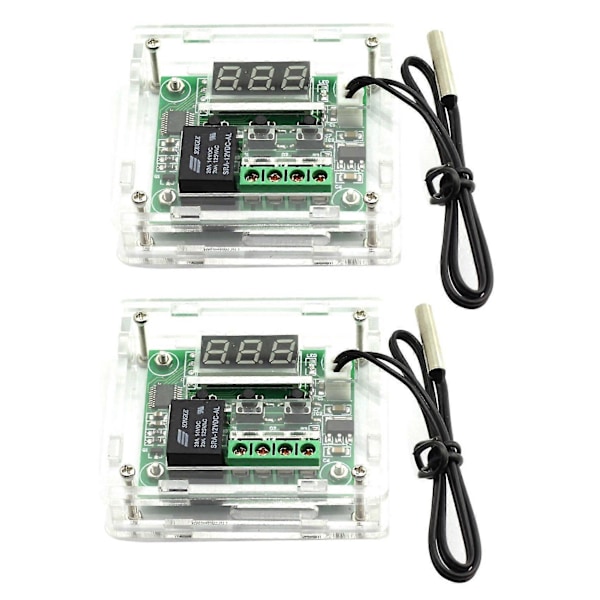 2x W1209 DC 12V Termostat Temperaturkontrollbrytare Termometerregulator med Digital LED-display