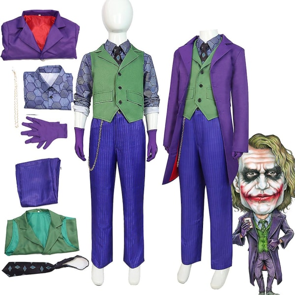 Kids Dark Knight Kostym Heath Cosplay Ledger Coat Byxor Väst Outfit Halloween Karneval Fest Presenter Kostym För Pojkar Flickor Barn 130