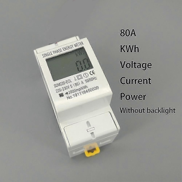 80A DIN-skena Enfas 2-tråds LCD Digital Display Strömförbrukning Energi Elmätare kWh AC