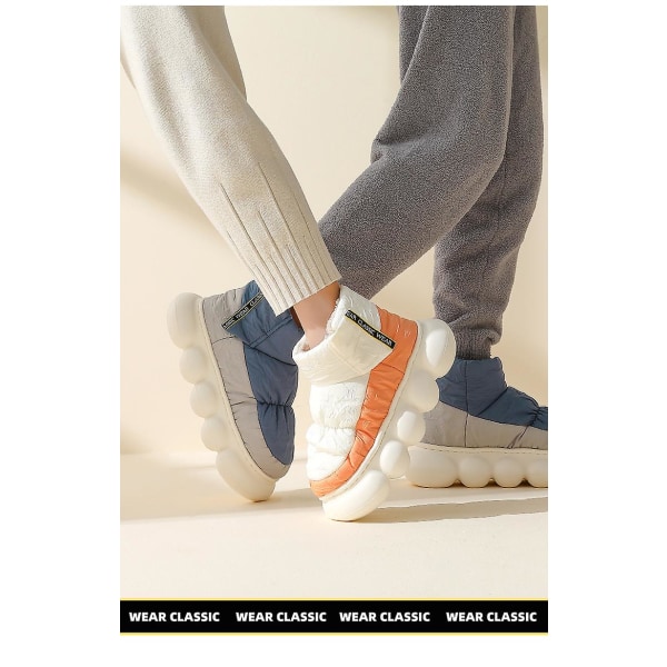 Snøstøvler for kvinner, for høst- og vinterpar, tykksålede, sklisikre, varme, vanntette bomull white-orange 40-41