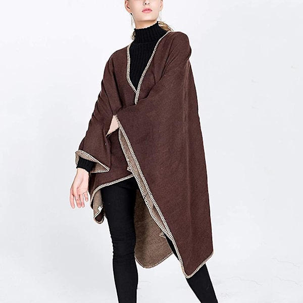 Sjal Reversibel Ensfarget Åpen Front Cardigan Wrap For Kvinner brown