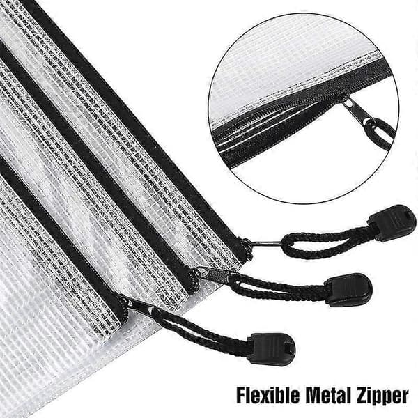 18 stk Mesh Glidelåspose Dokumentpose, 8 assorterte størrelser, Vanntett Plast Glidelås Mappe, Multipu
