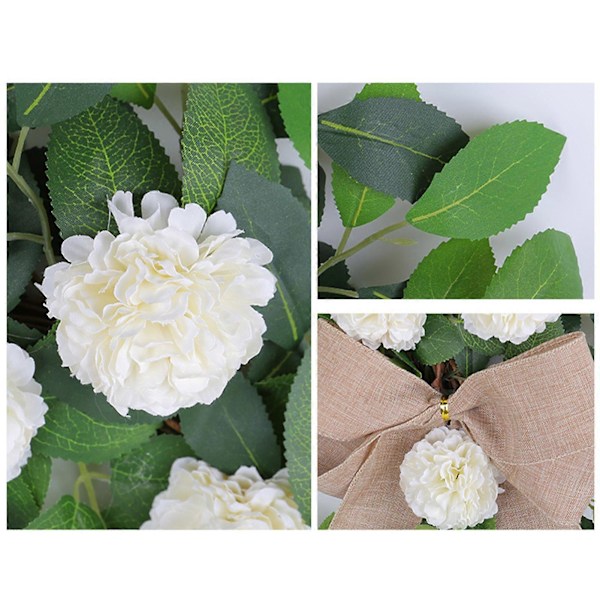 Sommer simuleret hvid hortensia krans dekoration lille hortensia grønt blad dørhængende udendørs vinstok ring vægophæng