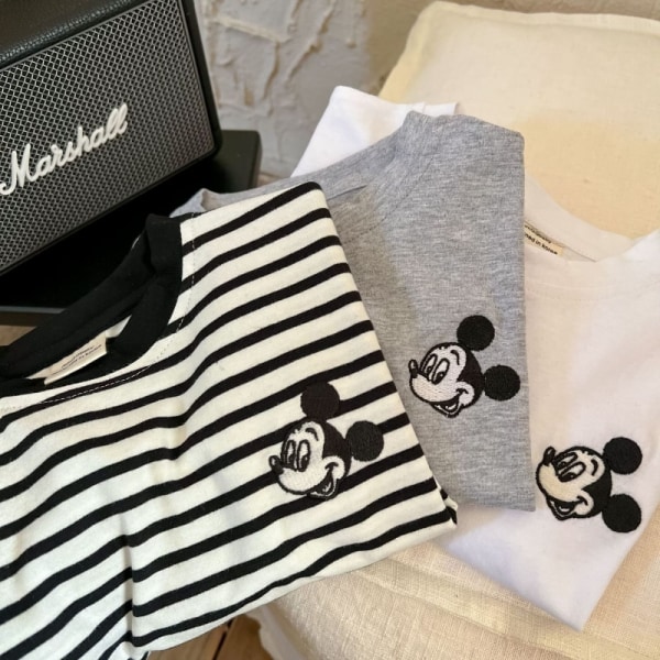 Mode Barnkläder Pojkar Flickor Tecknad Mickey Randig Raglan ärm långärmad T-shirt AX-White 100cm