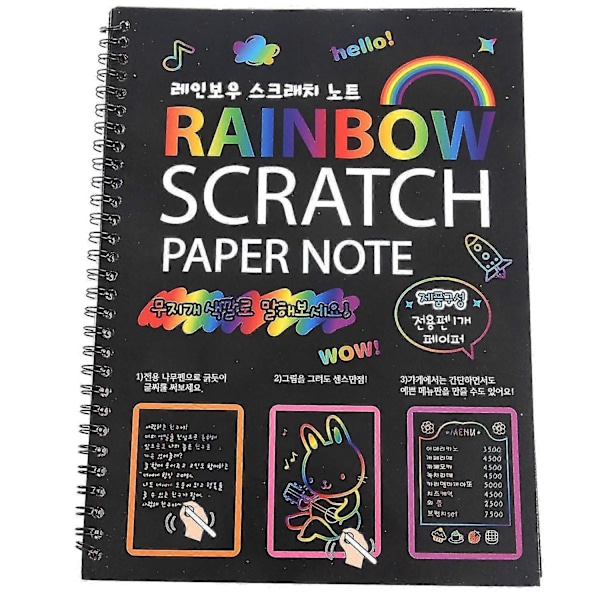 19x26cm Färgglad Regnbågs Skrap Papper Anteckningsbok Svart Diy Rit Leksaker Skrapmålning Barn Klotter