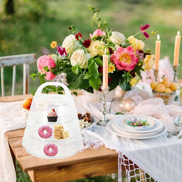 1 Set Portabelt Festställ Macaron Förvaringsställ Flervånings Kexställ Cupcake-ställ med Lock