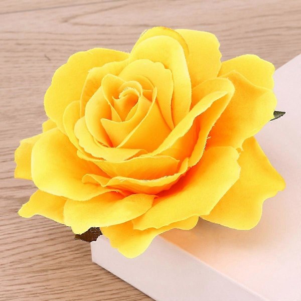 2 i 1 Konstgjord Stor Ros Hårnål Hårklämmor Blombrosch för Kvinnor Fest (Gul)