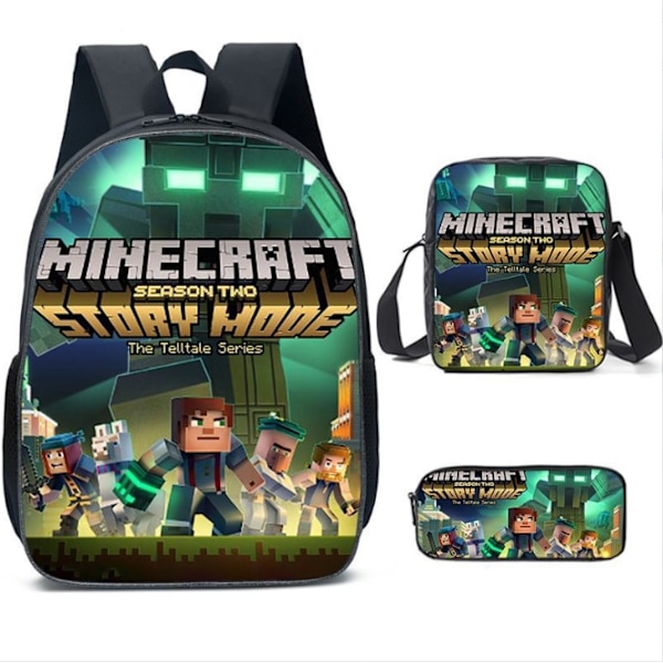 3 kpl/setti MINECRAFT 3D-tulostetut lasten reput Tyttöjen poikien reput Lasten koululaukut Sarjakuva-aiheinen lastentarhareppu Clear 16 Inches