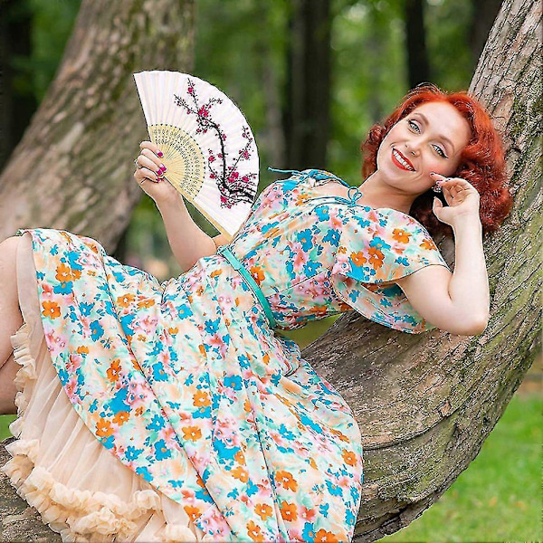 12 Stykker Blomstrede Folde Vifter Håndholdte Vifter Vintage Håndholdt Vifte Blomstermønstre Stof Vifter Til Os