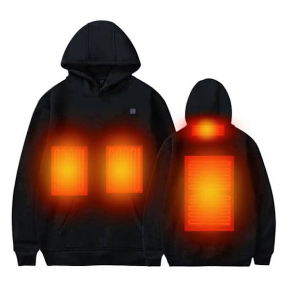 Uppvärmd Hoodie Tröja Varm Herr och Dam USB Uppvärmda Kläder Batteri Ingår Black L