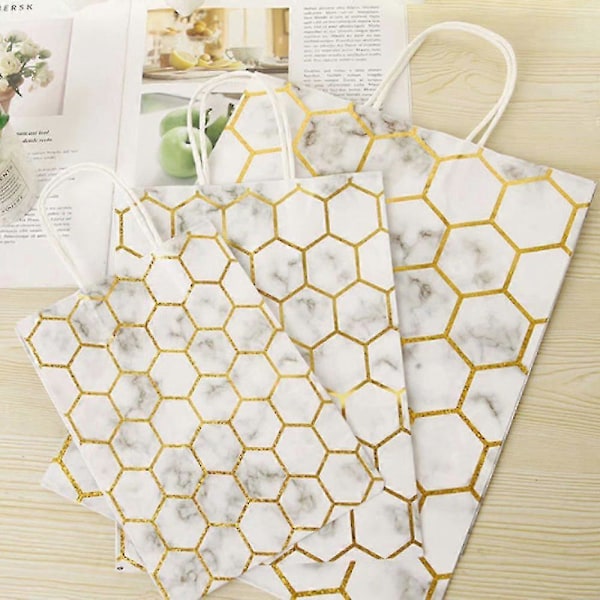 Varmstemplet Marmor Taske, Hvid Kraft Papirpose, Mode Papirvare Taske, Gavepose, Medium