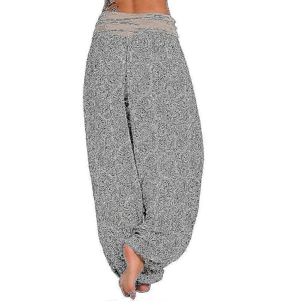 Bohemiska Haremsbyxor för Kvinnor med Paiey-tryck, Gypsy Ali Baba Yoga Palazzo, Lösa Hippiebyxor, Bloomers med Smockresår i Midjan Apricot XL