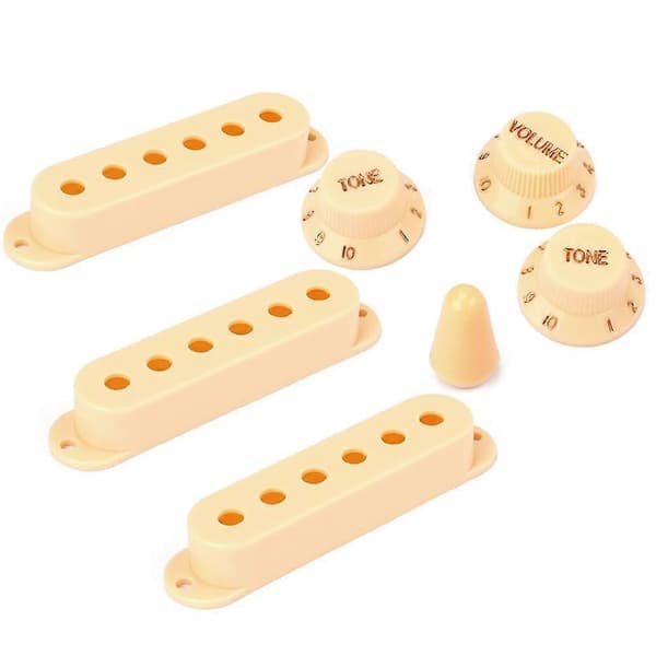 3 STK 48/ 50/ 52mm Single Coil Pickup Covers Volume Tone Knobs Switch Tip Sæt til Stratocaster Strat ST Elektrisk Guitar Reservedele (Beige)
