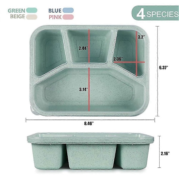 4-pack BPA-fria Matlådor i Plast med 4 Fack, Återanvändbar Bento Box för Barn