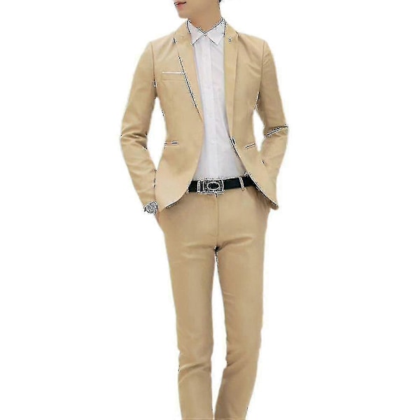 Herr Formell 2-delad Smokingkostym Kavaj Et + Byxor Set Khaki 3XL