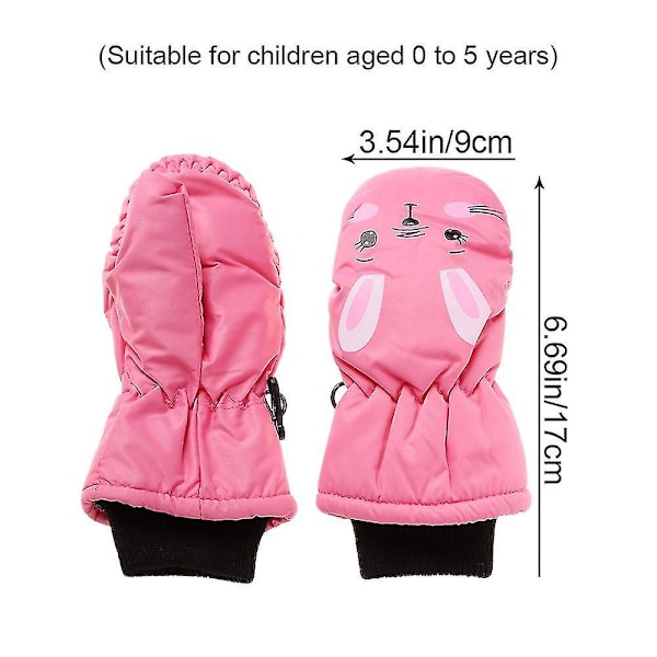 Lämpimät hiihtohanskat lapsille, talvi fleece vedenpitävät lämpimät lumilautailuhanskat 3 sormea hiihtoon ja lasketteluun 0 to 5 years