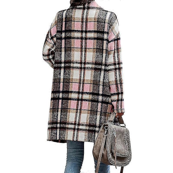 Naisten Ruudullinen Takki Puolipitkä Trenssi Syystakki Villakangastakki Pink 2XL