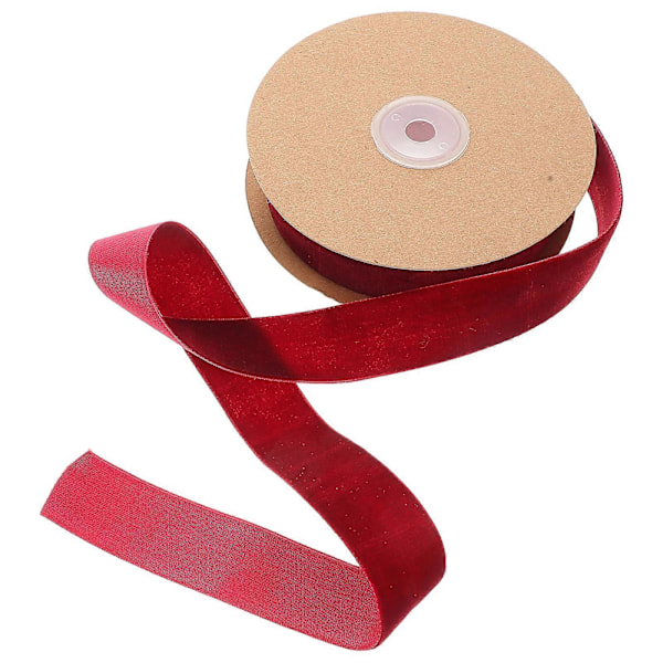1 rulle 2,5 cm bred icke-elastisk klädtillbehörsband presentinslagningsband flockade band DIY dekorativt band för hembutik (Vinröd)
