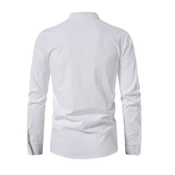 Miesten Henry-paita, pitkähihainen, puuvilla-pellava, rento, pystykaulus White XL